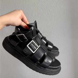 Black Buckle Strap Sandals